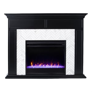 Maklaine Transitional Color Changing Marble Tiled Fireplace in Black