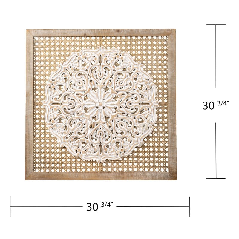 Maklaine Transitional Wall Decor Panel in Natural / Distressed White