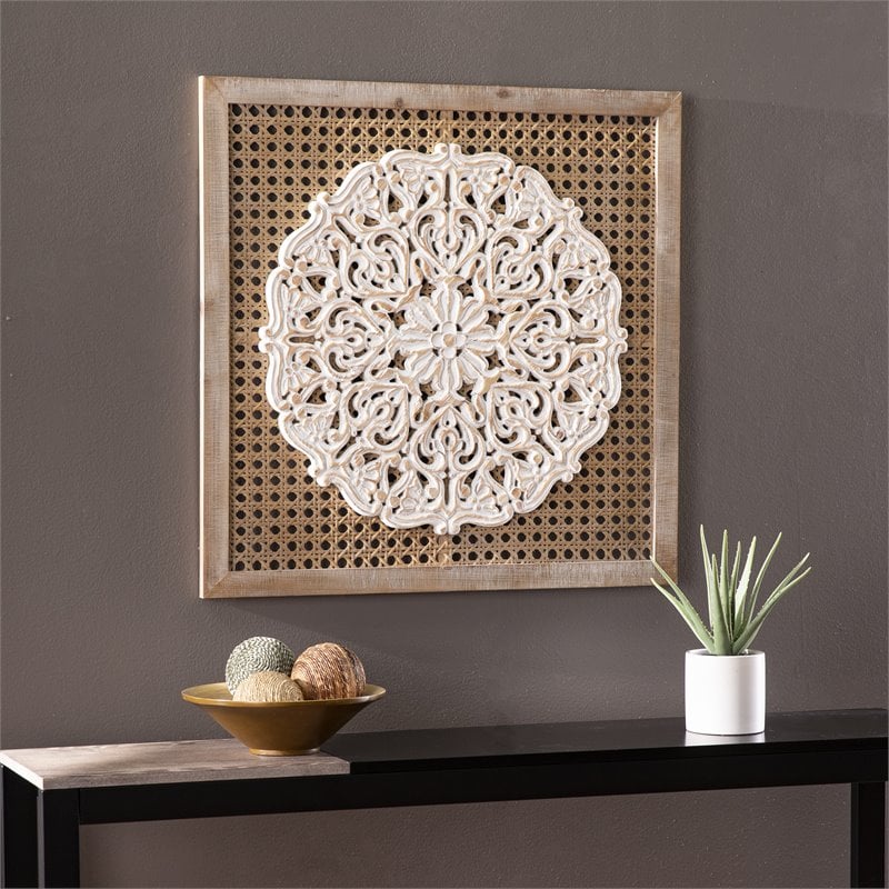 Maklaine Transitional Wall Decor Panel in Natural / Distressed White