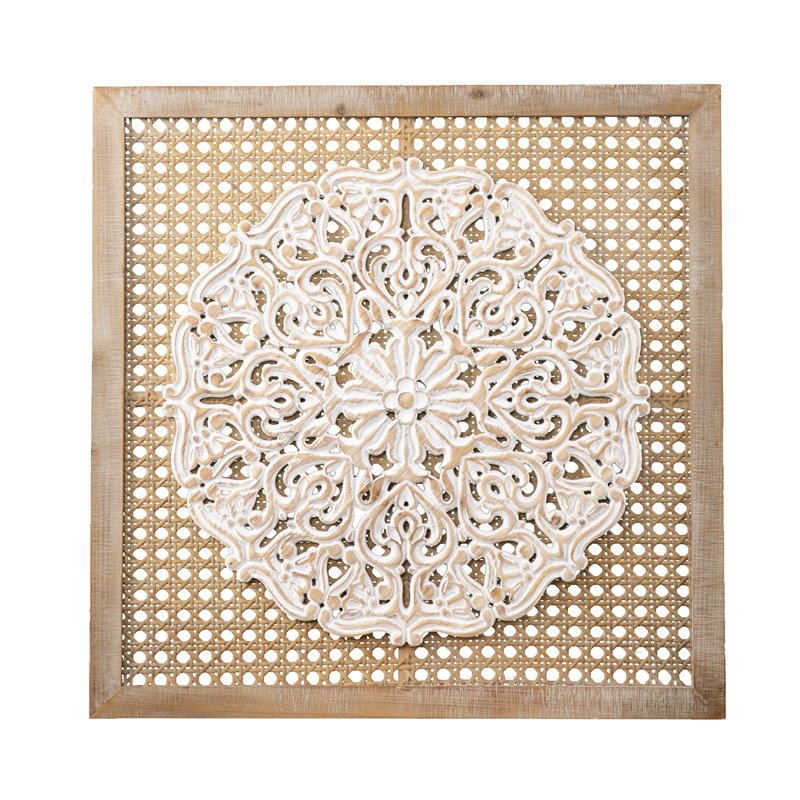 Maklaine Transitional Wall Decor Panel in Natural / Distressed White