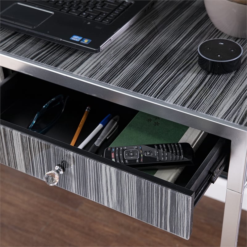 Maklaine Transitional Engineered Wood Writing Desk in Silver / Black