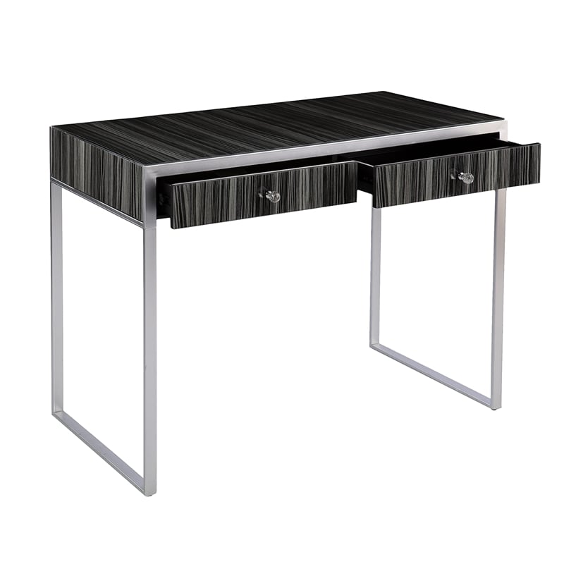 Maklaine Transitional Engineered Wood Writing Desk in Silver / Black