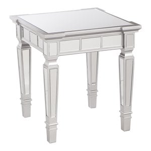 Maklaine Transitional Square Wood Mirrored End Table in Matte Silver
