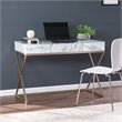 Maklaine Transitional Writing Desk in Gold / Gray / White Faux Marble