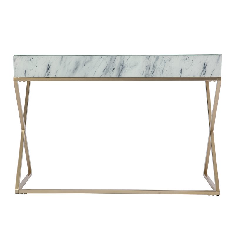 Maklaine Transitional Writing Desk in Gold / Gray / White Faux Marble