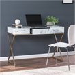 Maklaine Transitional Writing Desk in Gold / Gray / White Faux Marble