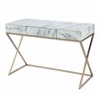 Maklaine Transitional Writing Desk in Gold / Gray / White Faux Marble