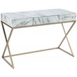 Maklaine Transitional Writing Desk in Gold / Gray / White Faux Marble