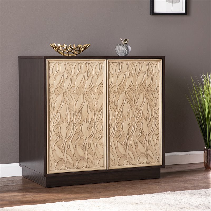 Maklaine Transitional Engineered Wood Accent Cabinet in Brown / Cream