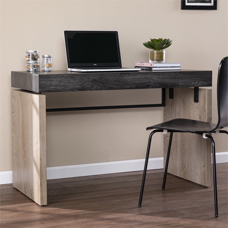Maklaine Transitional Engineered Wood Writing Desk in Black / Natural
