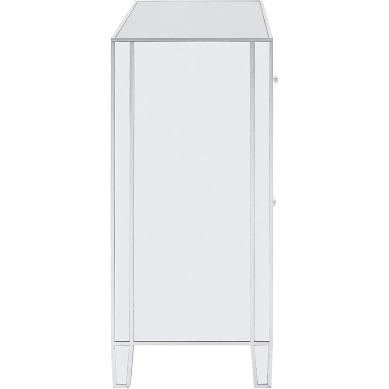 Maklaine Transitional 3-Door Mirrored Glass Sideboard in Matte Silver