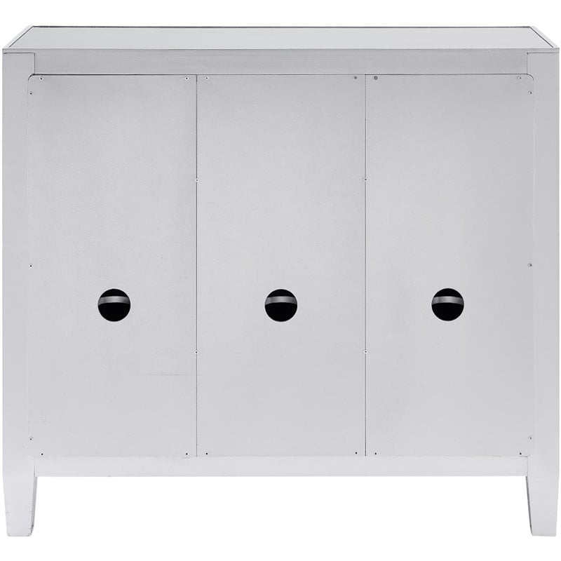 Maklaine Transitional 3-Door Mirrored Glass Sideboard in Matte Silver
