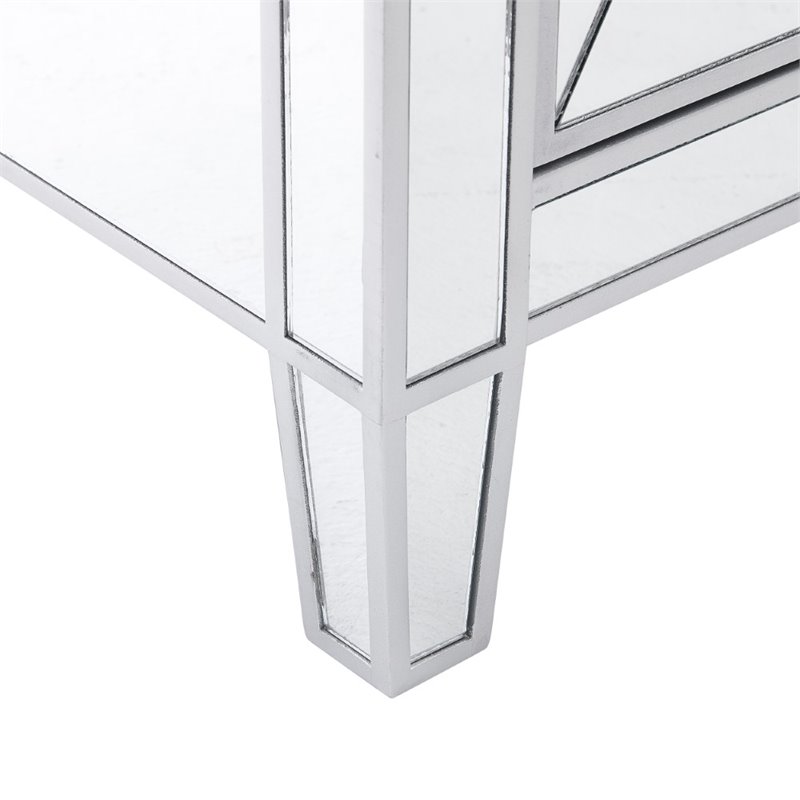 Maklaine Transitional 3-Door Mirrored Glass Sideboard in Matte Silver