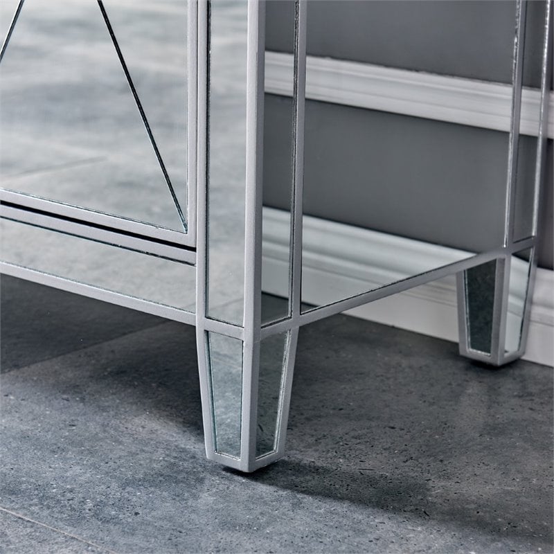 Maklaine Transitional 3-Door Mirrored Glass Sideboard in Matte Silver