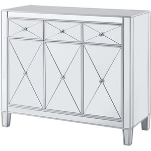 Maklaine Transitional 3-Door Mirrored Glass Sideboard in Matte Silver
