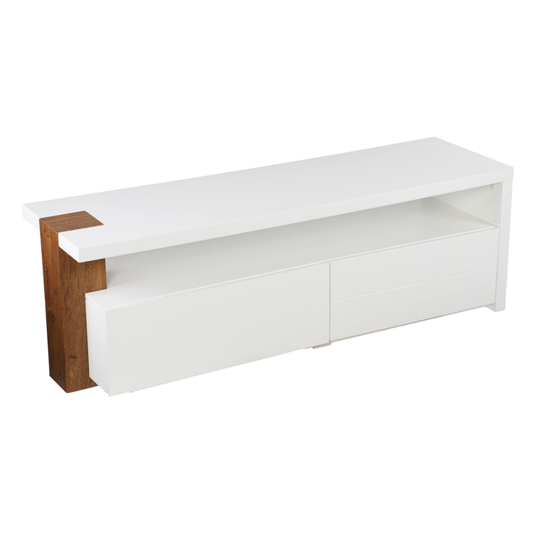 Maklaine Transitional Media Stand with Storage in White / Brown Finish