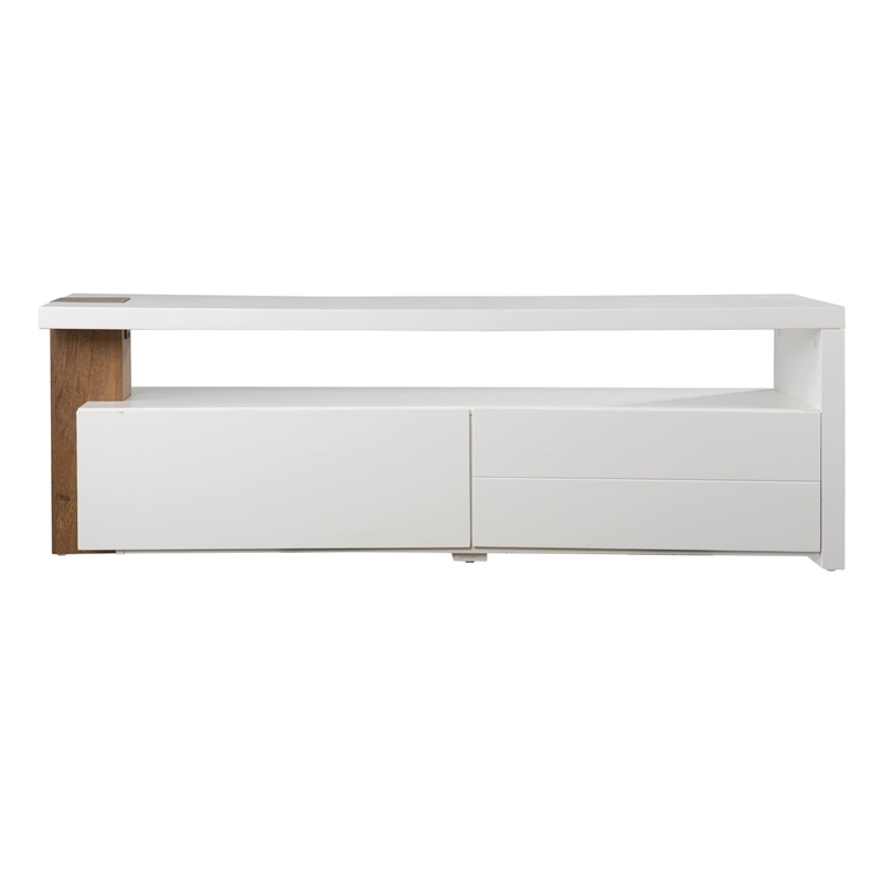 Maklaine Transitional Media Stand with Storage in White / Brown Finish