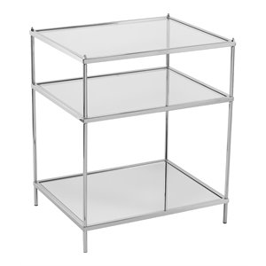 Maklaine Transitional Iron Metal & Glass Mirrored Side Table in Chrome