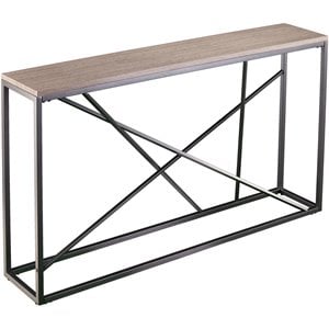 Maklaine Transitional 52&quot Faux Stone Top Console Table in Gray and Tan