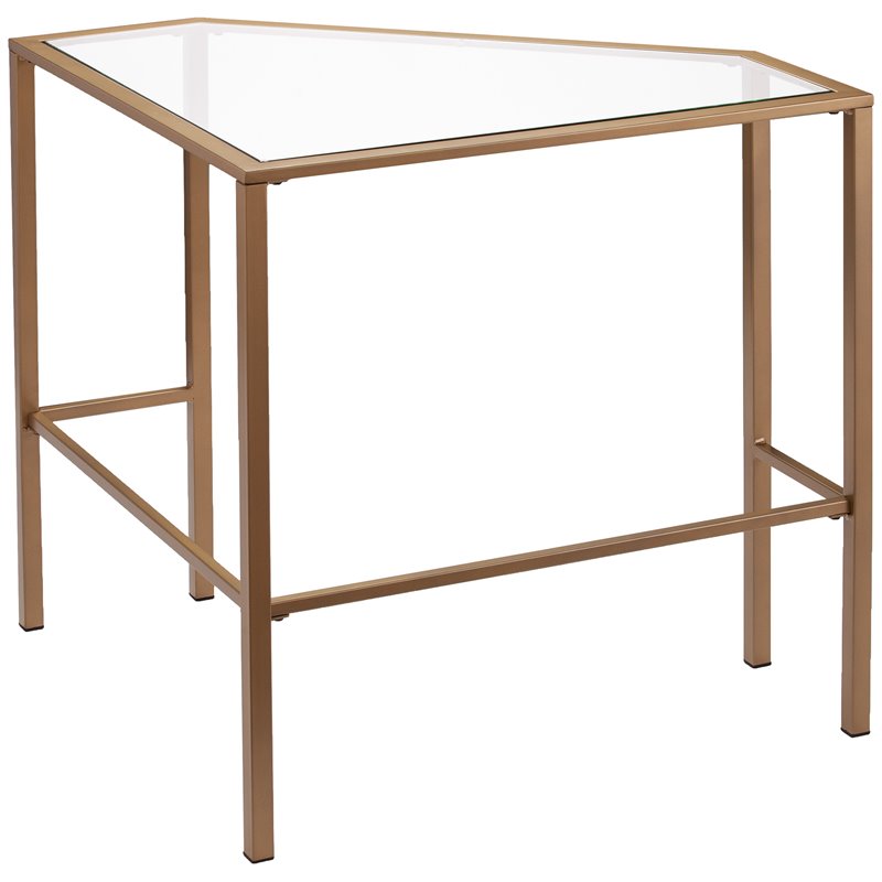 Maklaine Tempered Glass Soft Gold Writing Desk Rectangular Corner 42
