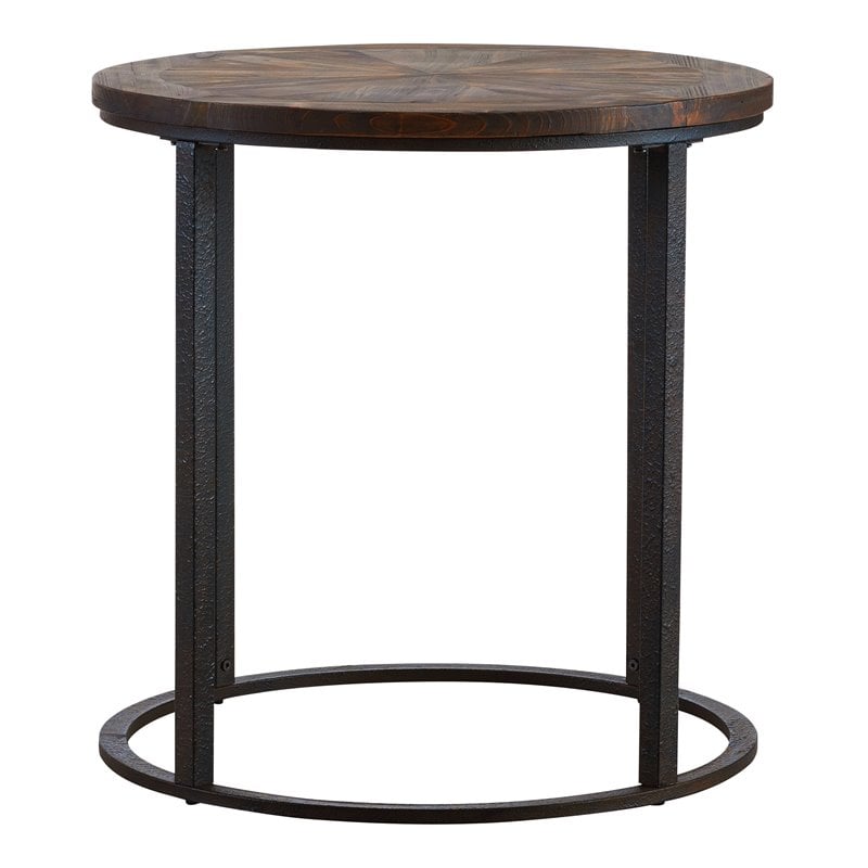 Maklaine Transitional Round End Table in Natural Reclaimed Wood - Black