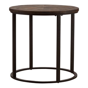 Maklaine Transitional Round End Table in Natural Reclaimed Wood - Black