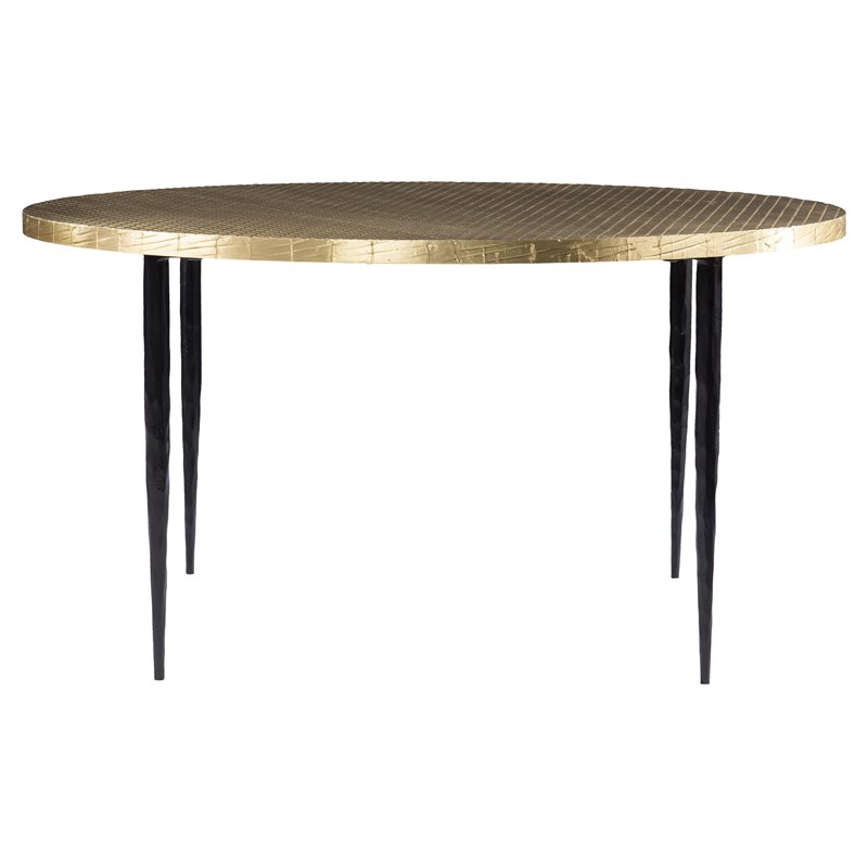 Maklaine Transitional Round Metal Embossed Top Cocktail Table in Bronze