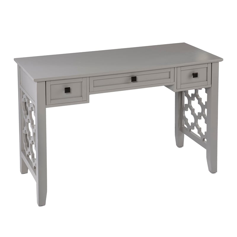 Maklaine Transitional Engineered Wood Writing Desk with Storage in Gray