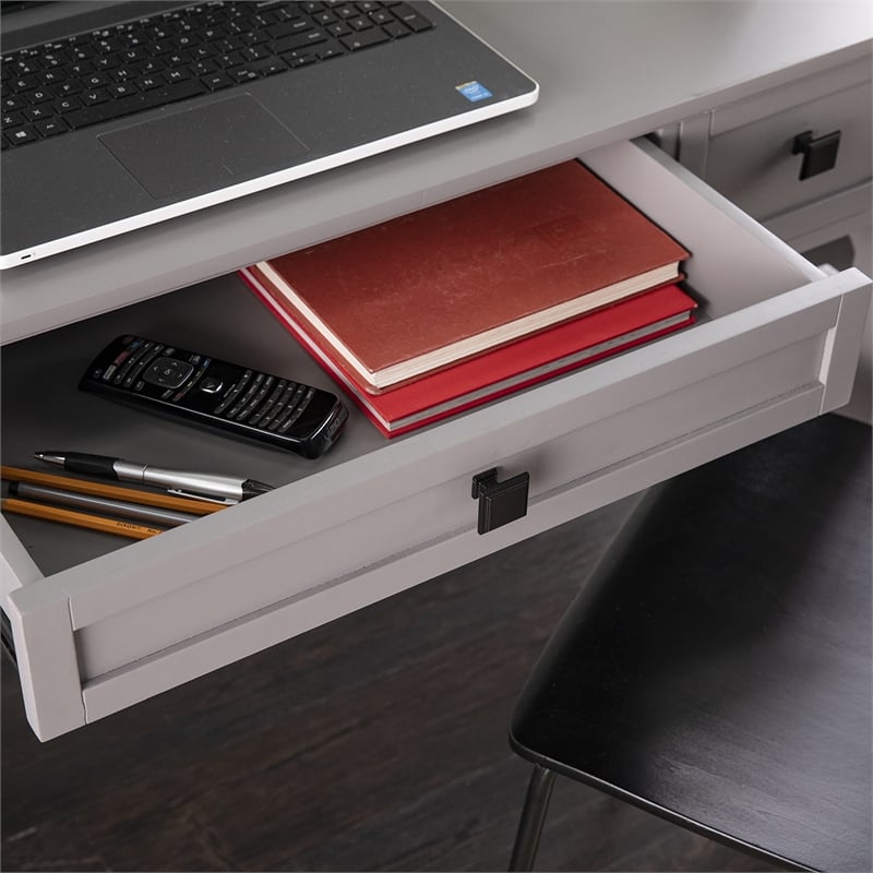 Maklaine Transitional Engineered Wood Writing Desk with Storage in Gray