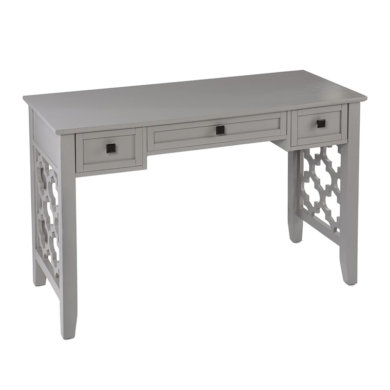 Maklaine Transitional Engineered Wood Writing Desk with Storage in Gray