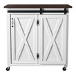 Maklaine Engineered Wood Barn - Door Kitchen Cart in Dark Brown / White