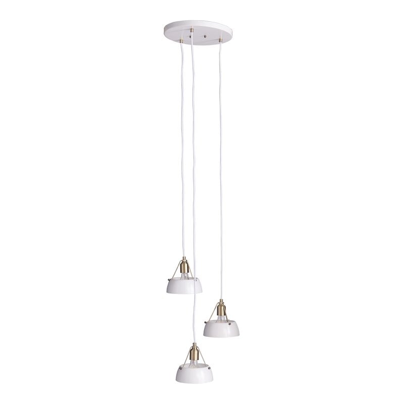 Maklaine Transitional 3 - Light Cluster Pendant in White / Antique Brass