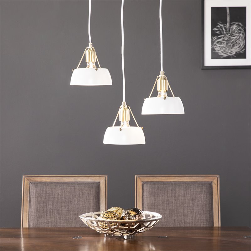 Maklaine Transitional 3 - Light Cluster Pendant in White / Antique Brass
