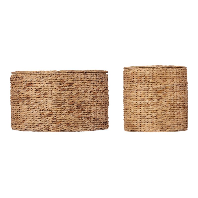 Maklaine Transitional 2-Piece Round Water Hyacinth Storage Set in Natural
