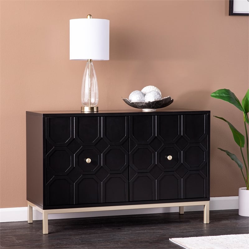 Maklaine Transitional 2-Door Engineered Wood Accent Cabinet in Black