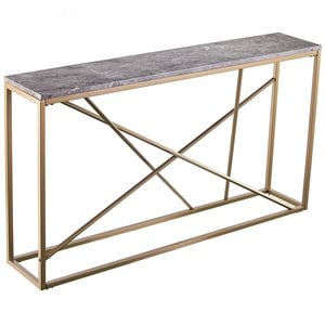 Maklaine Transitional 52&quot Faux Marble Top Console Table in Gold and Gray