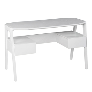 Maklaine Transitional Engineered Wood Writing Desk with Storage in White
