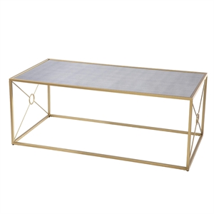 Maklaine Transitional Mirror Top Cocktail Table in Antiqued Mirror - Gold