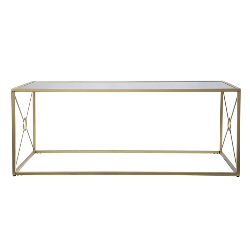Maklaine Transitional Mirror Top Cocktail Table in Antiqued Mirror - Gold