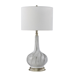 Maklaine Transitional Table Lamp with Drum Shade in White / Gray / Silver