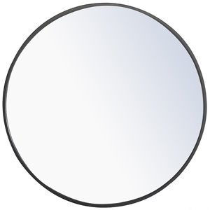 Maklaine Modern 24&quot Round Metal Frame Mirror in Black Finish