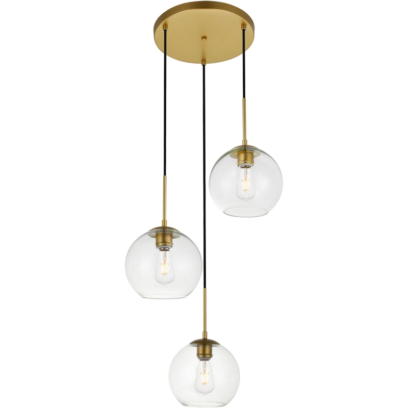 Maklaine Modern 3 - Light Metal Pendant in Brass and Clear Finish