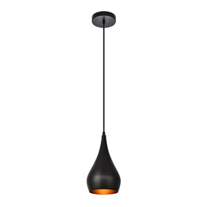Maklaine Modern 1 - Light Transitional Aluminum Pendant in Black