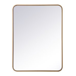 Maklaine 24x32&quot Soft Corner Metal Rectangular Mirror in Brass