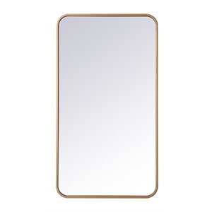 Maklaine 20x36&quot Soft Corner Metal Rectangular Mirror in Brass