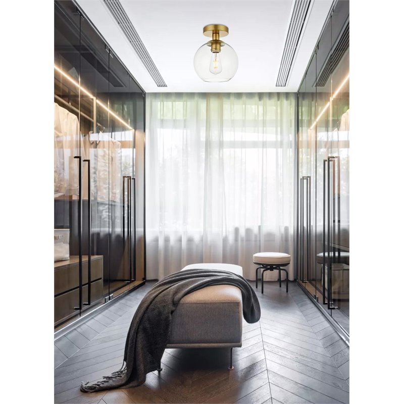 Maklaine 1 - Light Metal & Glass Flush Mount in Brass / Clear