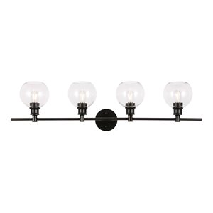 Maklaine 4 - Light Metal Wall Sconce in Black and Clear Glass