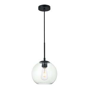 Maklaine Modern 1 - Light Metal & Glass Pendant in Black / Clear