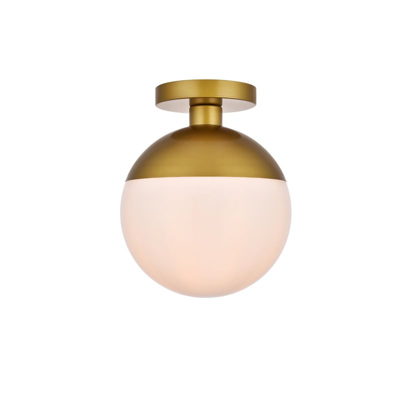 Maklaine 1 - Light Glass & Metal Flush Mount in Brass / Frosted White