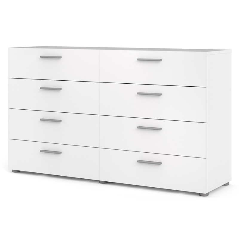 Maklaine Contemporary 8 Drawer Double Dresser in White Finish